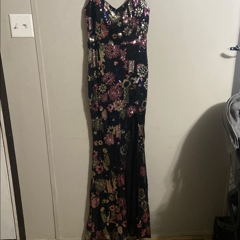 Floral Sequin Evening Gown